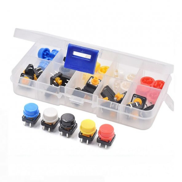 12x12mm Tact Buton Kapak Kutulu Set 25 Adet 5 Renk Anahtar Push ürün görseli 1
