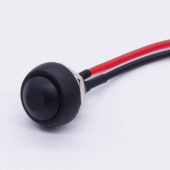 12mm PBS-33B 2 Pin Push Buton Siyah 20cm Kablolu ON OFF 1A 250V ürün görseli 1