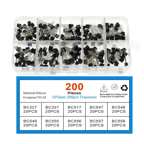 200 Adet Transistör Seti Kutulu 10 Tip Npn Pnp TO-92 BC327 BC337 BC517 BC547 BC548 ürün görseli 1