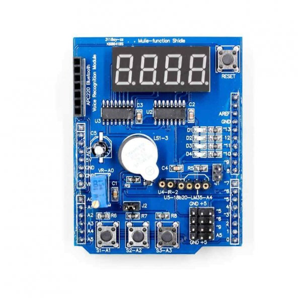 Multi Çok Fonksiyonlu Arduino Shield 7 Segment Buzer Button Pot ürün görseli 1