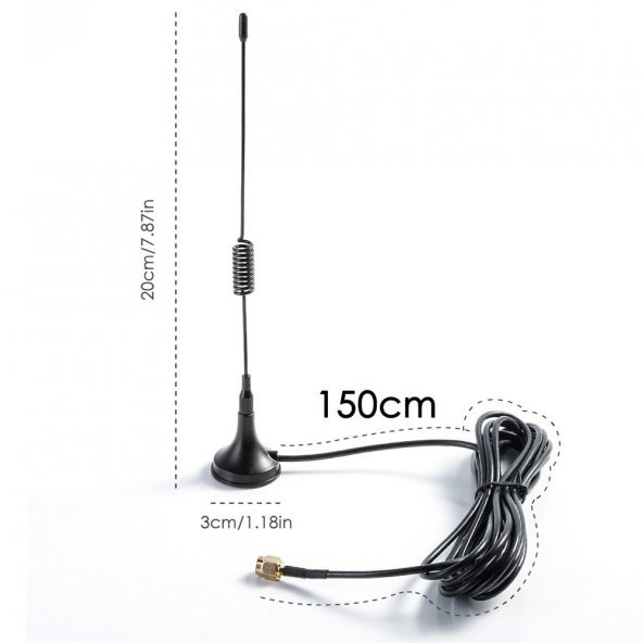 315MHZ 1.5m 3dbi Anten 50ohm SMA Erkek Soket Mıknatıslı Montaj ürün görseli 1