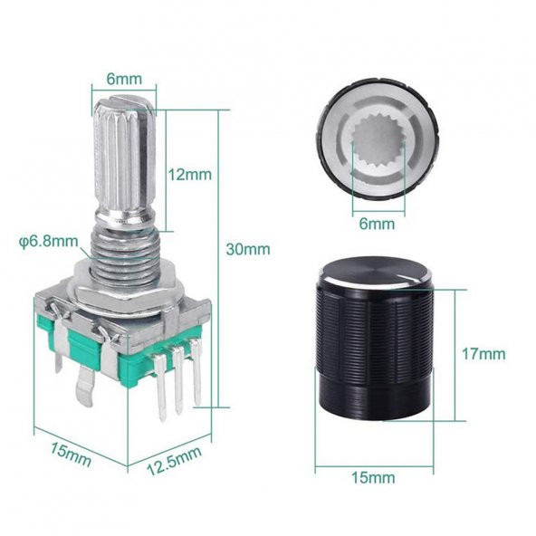 EC11 Rotary Encoder + Pot Başlığı Butonlu 20 Adım Pulse 360 Derece - Resim 5