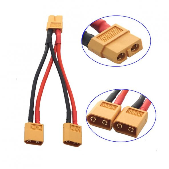 XT60 Konnektörlü Y Tip Birleştirici Kablo 10 cm LiPo Pil Batarya ürün görseli 1