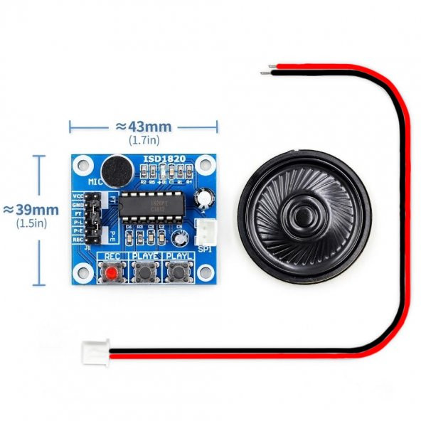 ISD1820 Ses Kayıt Modülü Ses Çalma Modülü 8Ohm 0.5W Hoparlör ürün görseli 1