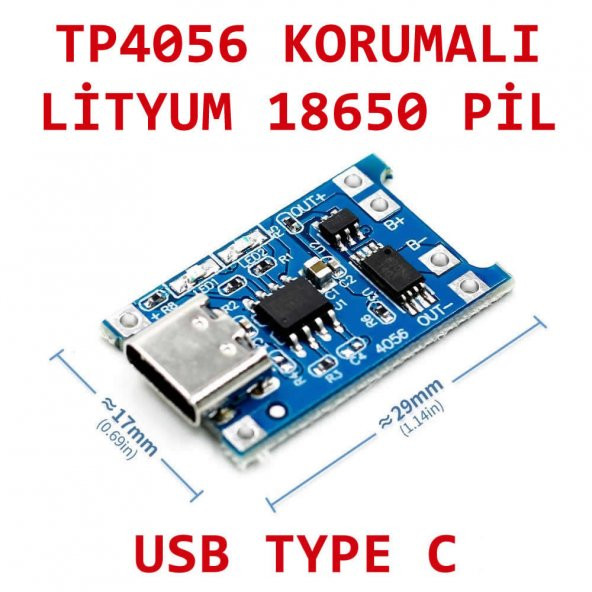 TP4056 Korumalı Lityum Pil Şarj Devresi Type C Usb Batarya ürün görseli 1