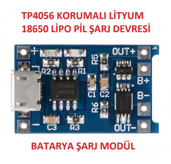 TP4056 Korumalı Lityum Pil Şarj Devresi Micro Usb Batarya - Resim 8