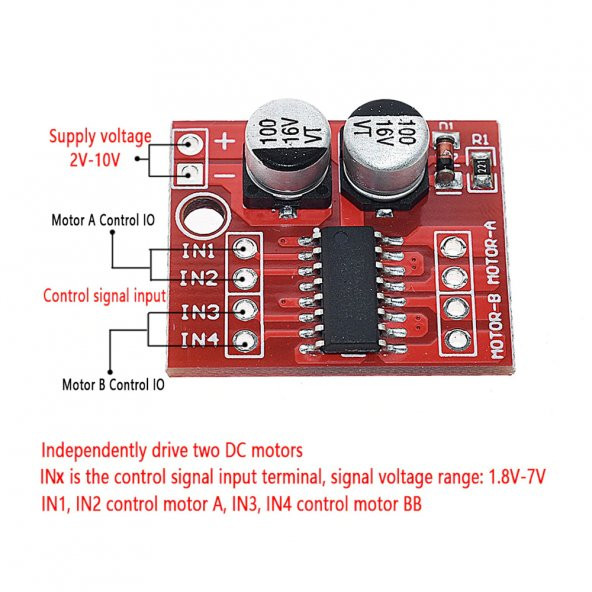 Mini L298N Motor Sürücü Modül-Hız Kontrollü - Resim 6