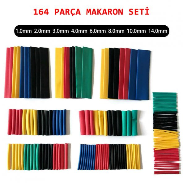 164 Adet Renkli Makaron Seti Daralan Makaron Kablo Koruyucu Kılıf ürün görseli 1