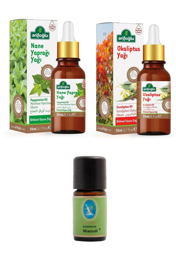 Arifoğlu Mentol Set Arifoğlu Nane Yağı 20 ml - Okaliptus Yağı 20 ml - Nuka Organik Niaouli Yağı 5 ml. ürün görseli 1