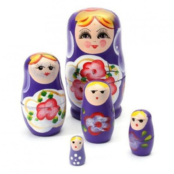 Ahşap Matruşka Bebek Beşli Set Mor - Resim 3