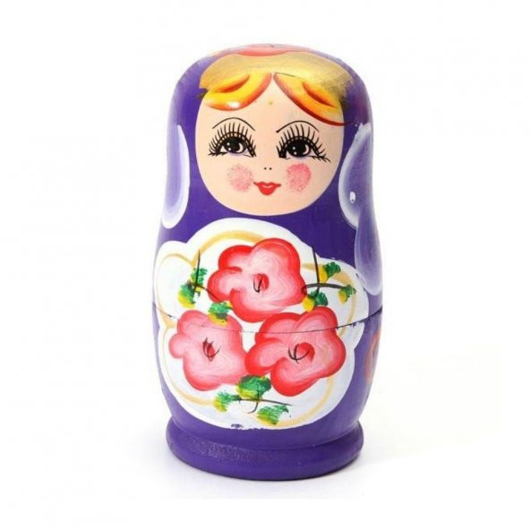 Ahşap Matruşka Bebek Beşli Set Mor - Resim 4