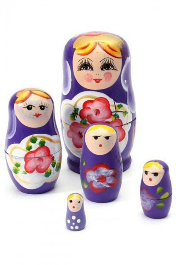 Ahşap Matruşka Bebek Beşli Set Mor - Resim 8