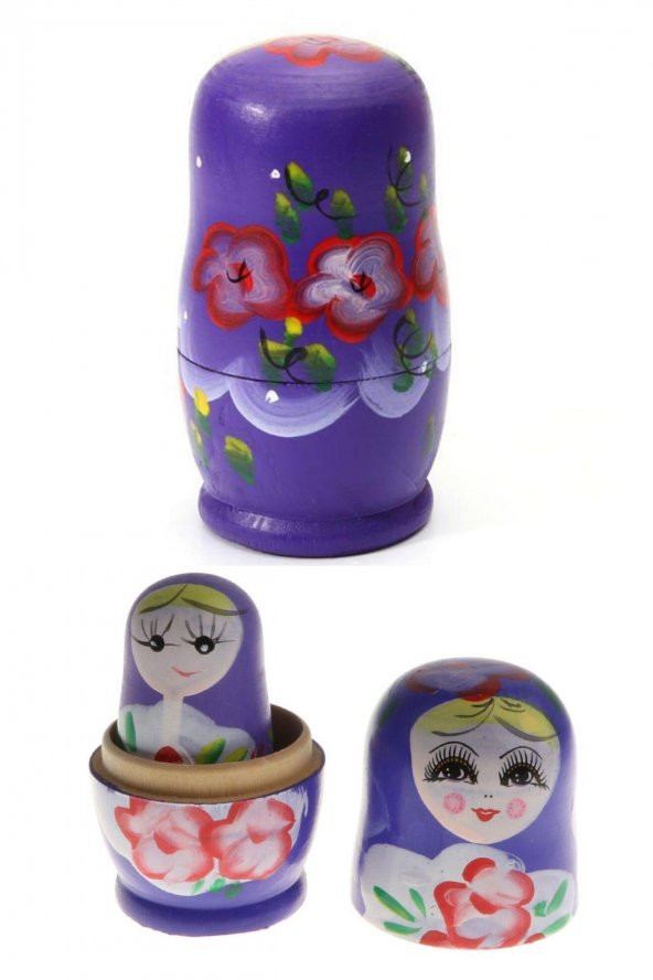 Ahşap Matruşka Bebek Beşli Set Mor - Resim 10