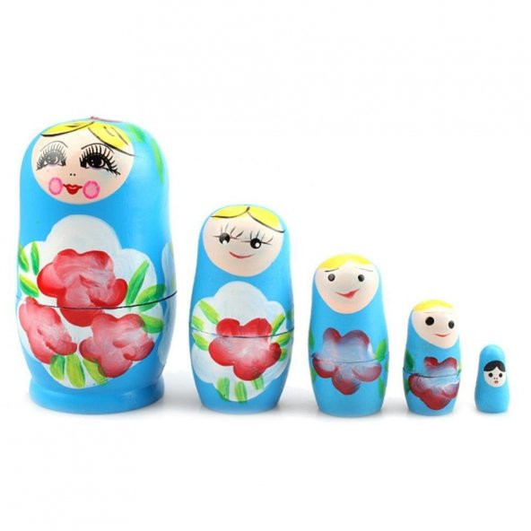 Ahşap Matruşka Bebek Beşli Set Mavi ürün görseli 1