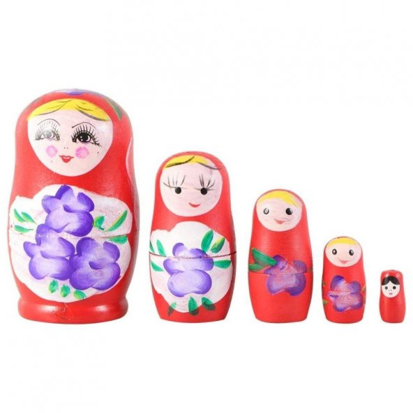 Ahşap Matruşka Bebek Beşli Set Kırmızı ürün görseli 1