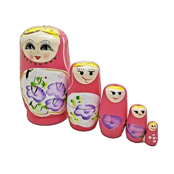 Ahşap Matruşka Bebek Beşli Set Pembe - Resim 5