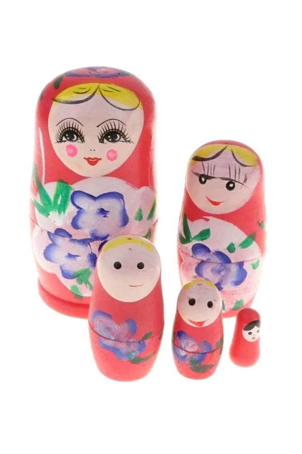 Ahşap Matruşka Bebek Beşli Set Pembe - Resim 9