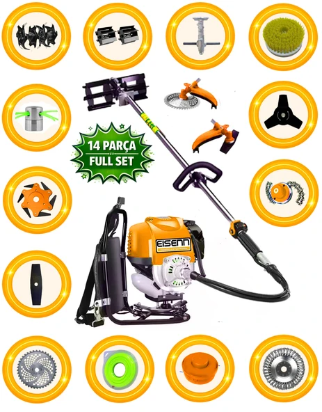 EISENN German BCF 550 Sırt Tipi Ot Çim Biçme Tırpanı 14 Parça Full Toprak Eşeleme Akrobat Çapa Çelik Fırça ürün görseli 1