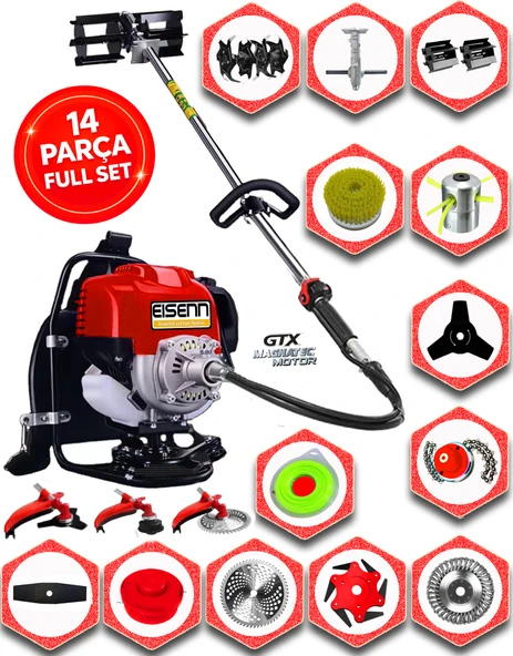German 14 Parça Full Set Sparta 950 Scotte Sırt Tipi Çim Ot Çalı Tırpanı Çapa Aparatı-Roket Başlık-Örümcek Başlık-Misina ürün görseli 1