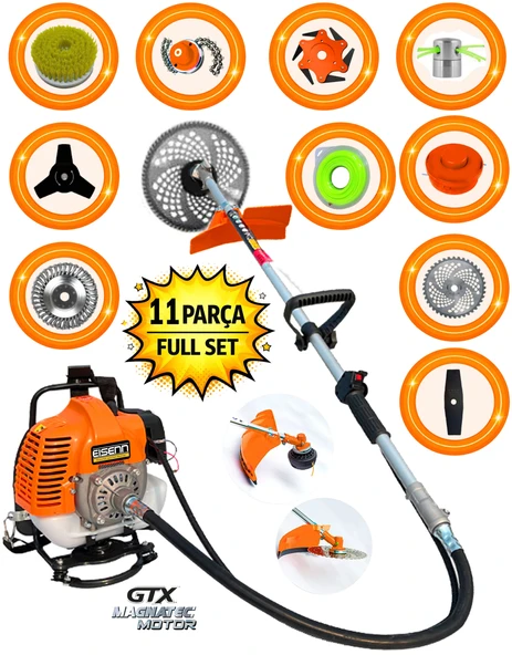 Eisenn Alman Ergo Plus 9800 Series 11 Parça Set Metal Şanzuman Sırt Tipi Benzinli Ot Çalı Çim Biçme Tırpanı ürün görseli 1