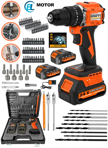 Eisenn German E-013 Orange Drive Darbeli 21 V 4 AH Fırçasız Motor Şarjlı Vidalam Matkap + 84 Pcs Set ürün görseli 1