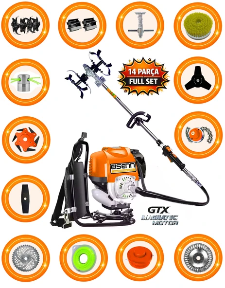 German BP 454 Sırt Tipi 14 Parça Set Ot Çim Biçme Tırpanı+Toprak Eşeleme + Akrobat Çapa +Çelik Fırça ürün görseli 1