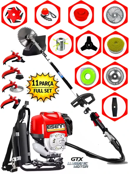 EISENN German 11 Parça Set Sırt Tipi Benzinli Motorlu Tırpan Ot Çalı Çim Biçme Makinesi Halı Yıkama ürün görseli 1
