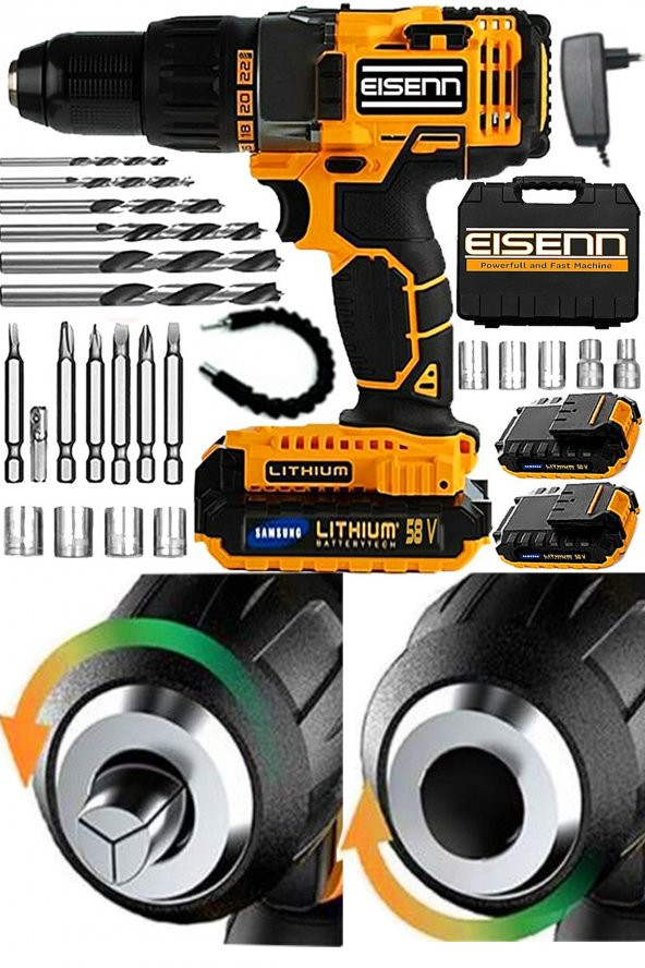 Eisenn Alman Teknoloji JOKER SERİES 58 V 8 AH Samsung Çift Akülü Seri Vidalama Matkap  USTA Yardımcı Set ürün görseli 1