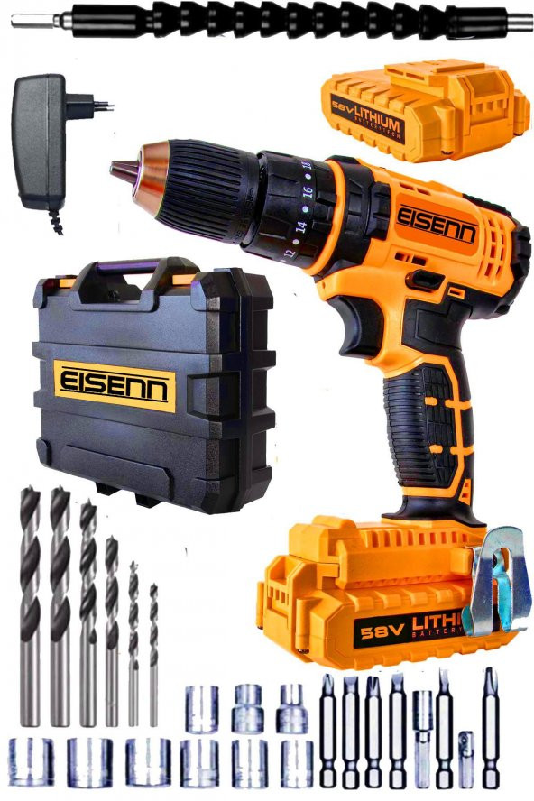 Eisenn Germany Technology PRODRİVE SERİES 58 V 8 AH Samsung Çift Akülü Seri Vidalama Matkap  Yardımcı Set ürün görseli 1