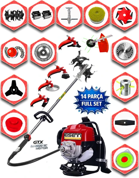 EISENN German ECH 500 14 Parça Full Set Sırt Tipi Ot Çim Biçme Tırpanı+Toprak Eşeleme+Akrobat Çapa Aparatı ürün görseli 1