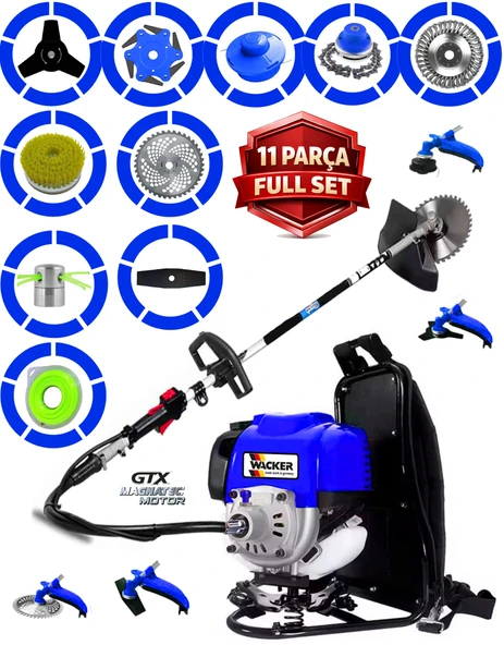 German WR-570 11 Parça Set Sırt Tipi Benzinli Motorlu Ot Çalı Tırpanı Çim Biçme Makinesi ürün görseli 1