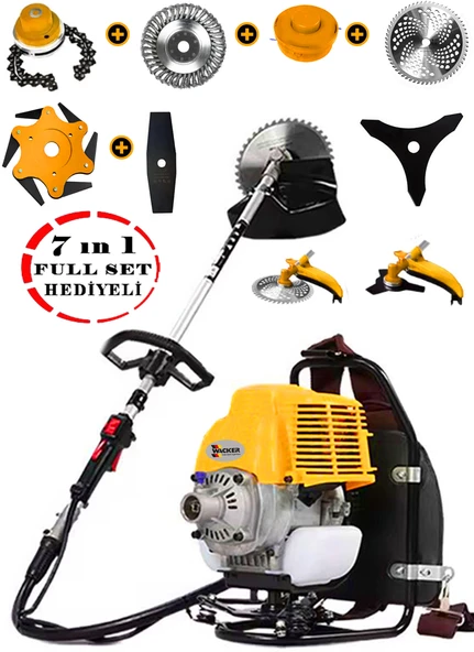 Wacker Pro Alman 20 HP 7 İN 1 Sırt Tipi Benzinli Motorlu Ot Çalı Tırpanı Çim Biçme Makinesi Çelik Fırça ürün görseli 1