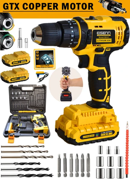 Eisenn Germany Technology  Copper WARS 328 Vf 20 Ah Samsung 2 Akülü Şarjlı Matkap Yardımcı Uç Seti Hediyeli ürün görseli 1