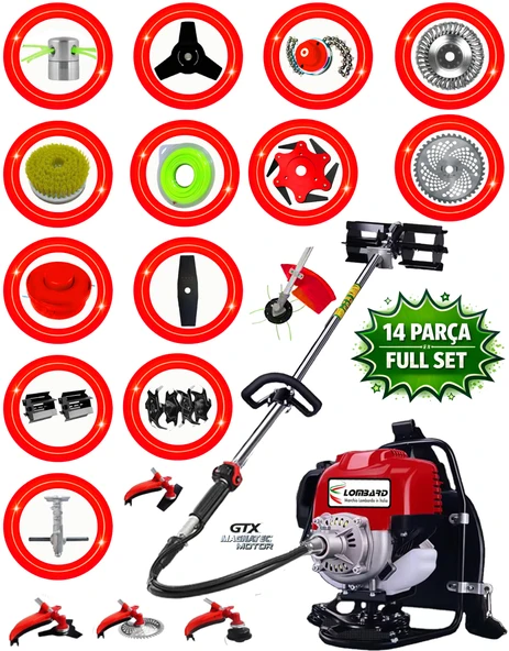 İtaly L-1400 Gtx Motor 14 Parça Full Set Sırt Tipi Benzinli Çalı Çim Biçme Tırpanı Güçlü Yüksek Performans ürün görseli 1