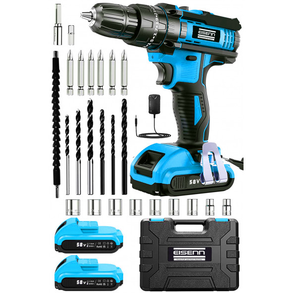EİSENN Germany Technology BLUE X- BEST 58 V 8 AH Samsung Çift Akülü Vidalama Şarjlı Matkap + 27 Pcs Usta Seti ürün görseli 1