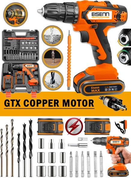 Eisenn Alman World Copper E-6827 Metal Şanzuman Samsung Lion Çift Akülü Vidalama Matkap Yardımcı Set ürün görseli 1