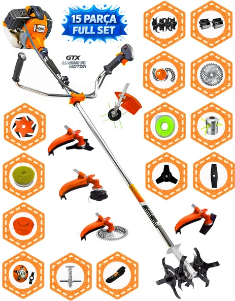 German WX 880 Güçlü Performans 15 Parça Full Set Benzinli Yan Tipi Tırpan Ot Çim Çalı Biçme ürün görseli 1