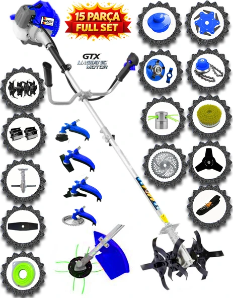 German Turbo 660 Yüksek Performans 15 Parça Full Set Benzinli Yan Tipi Tırpan Ot Çim Çalı Biçme ürün görseli 1