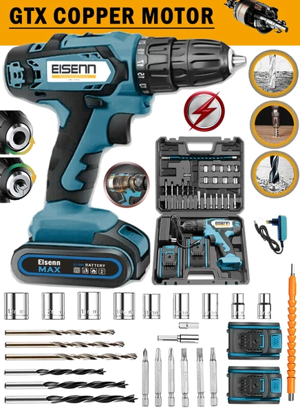 Eisenn Germany Tecnology W-tech Yeni Nesil E-6815 Çift Bakır Sargı Akülü Vidalama Matkap Yardmcı Set ürün görseli 1