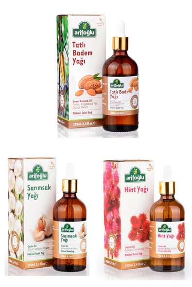 Arifoğlu 3 lü Set Badem Yağı - Hint Yağı - Sarımsak Yağı (100 ml x 3) ürün görseli 1