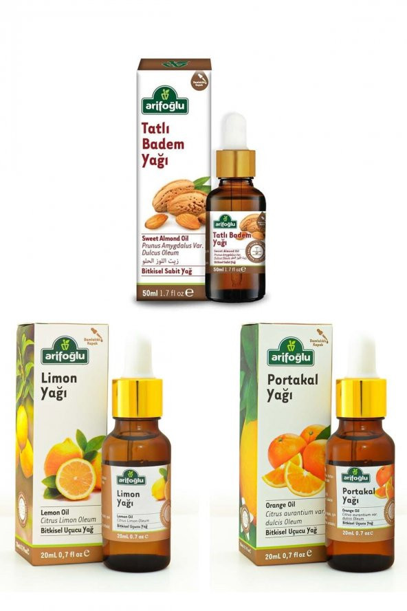 Arifoğlu Narenciye Aroma Terapi Seti: Portakal Yağı 20 ml + Limon Yağı 20 ml + Tatlı Badem Yağı 50 ml ürün görseli 1