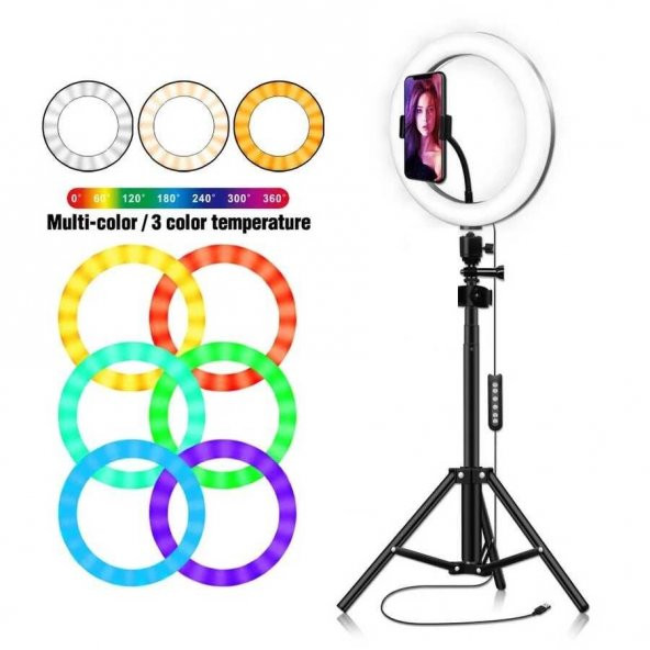 Işıklı Tripod Telefon Tutucu Ring Light RGB-26 - Resim 2