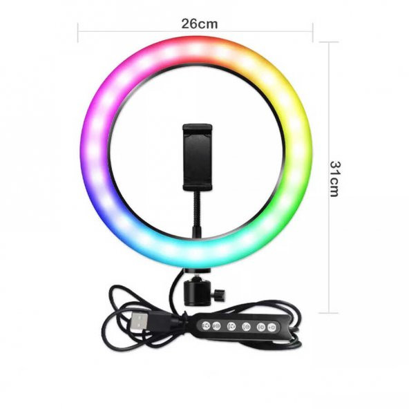 Işıklı Tripod Telefon Tutucu Ring Light RGB-26 - Resim 4