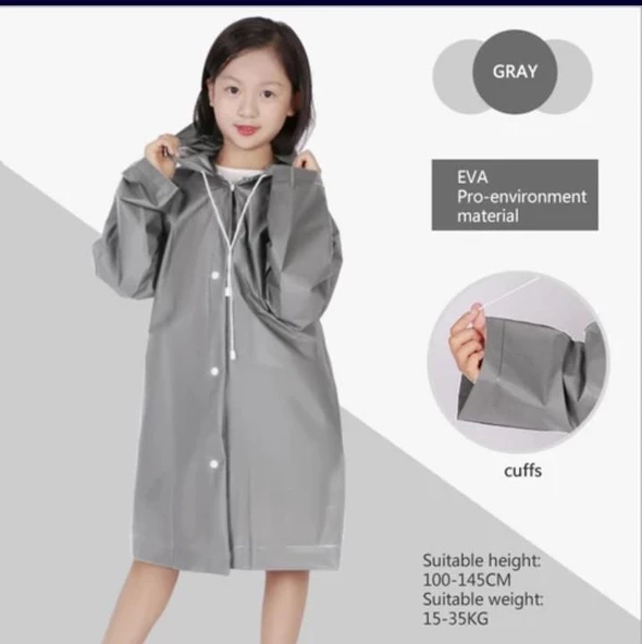 Eva Bordo Pratik Trend Çocuk Yağmurluğu Unisex 8- 12 Yaş  Gri Standart ürün görseli 1