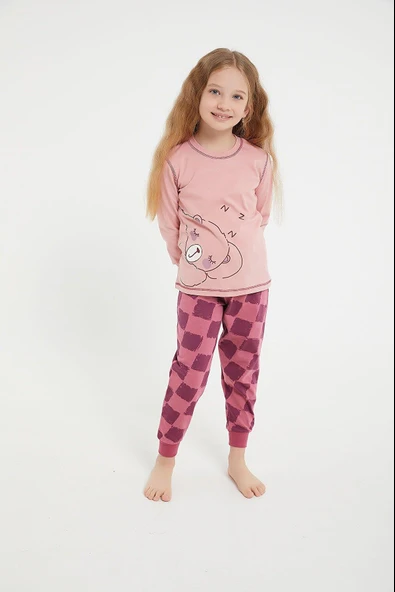 Roly Poly 2981 Bear Pembe Kız Çocuk Uzun Kol Pijama Takım ürün görseli 1