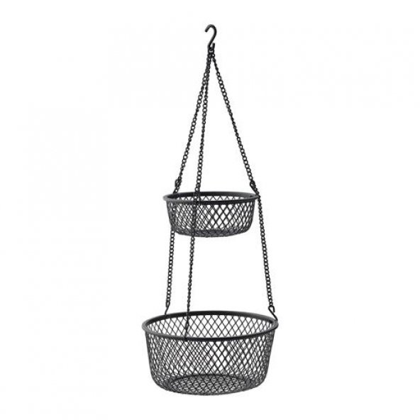 Siyah Renk Mutfak Askısı-Tel Sepet 2 Katlı MeridyenDukkan 25x63 cm Asılabilir Galvanizli Çelik-Siyah ürün görseli 1
