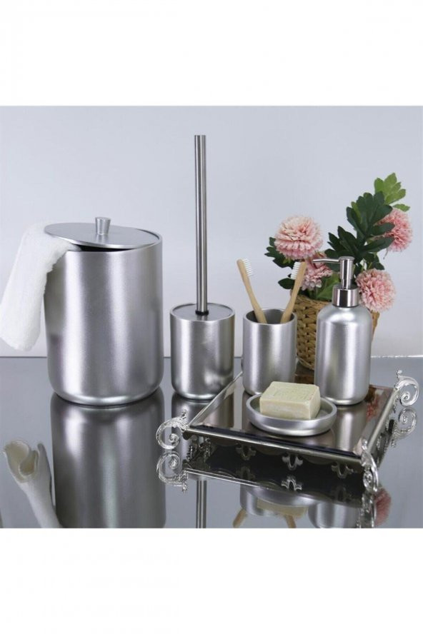 By Selim Elegance Gümüş 5 Parça Polyester Banyo Seti - Resim 2