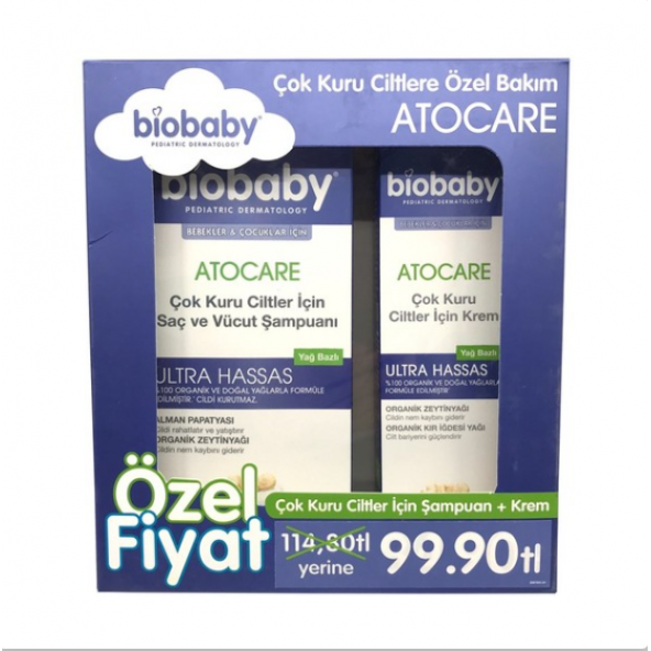 Biobaby Kuru ve Atopik Ciltler İçin Şampuan 300 ml + Krem 100 ml (99,90 TL Etiketli) ürün görseli 1