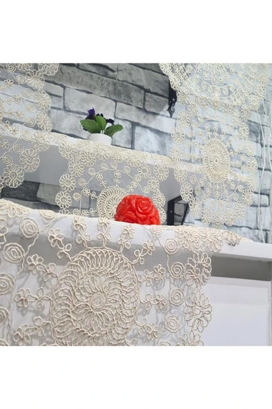 Çiçek Kordonlu 5 Parça Salon Takımı Cappucino - Resim 12