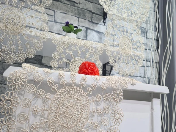 Çiçek Kordonlu 5 Parça Salon Takımı Cappucino - Resim 4